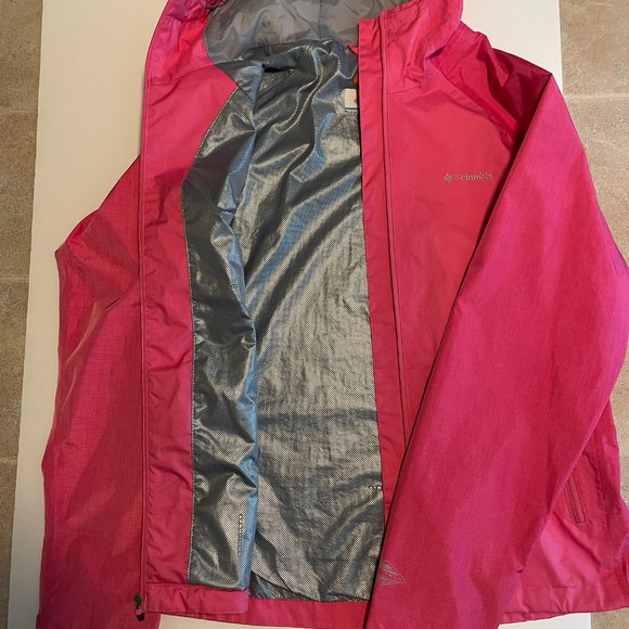 Columbia rain jacket 2 tone pink Omni-tech waterproof girls size M - Picture 6 of 10